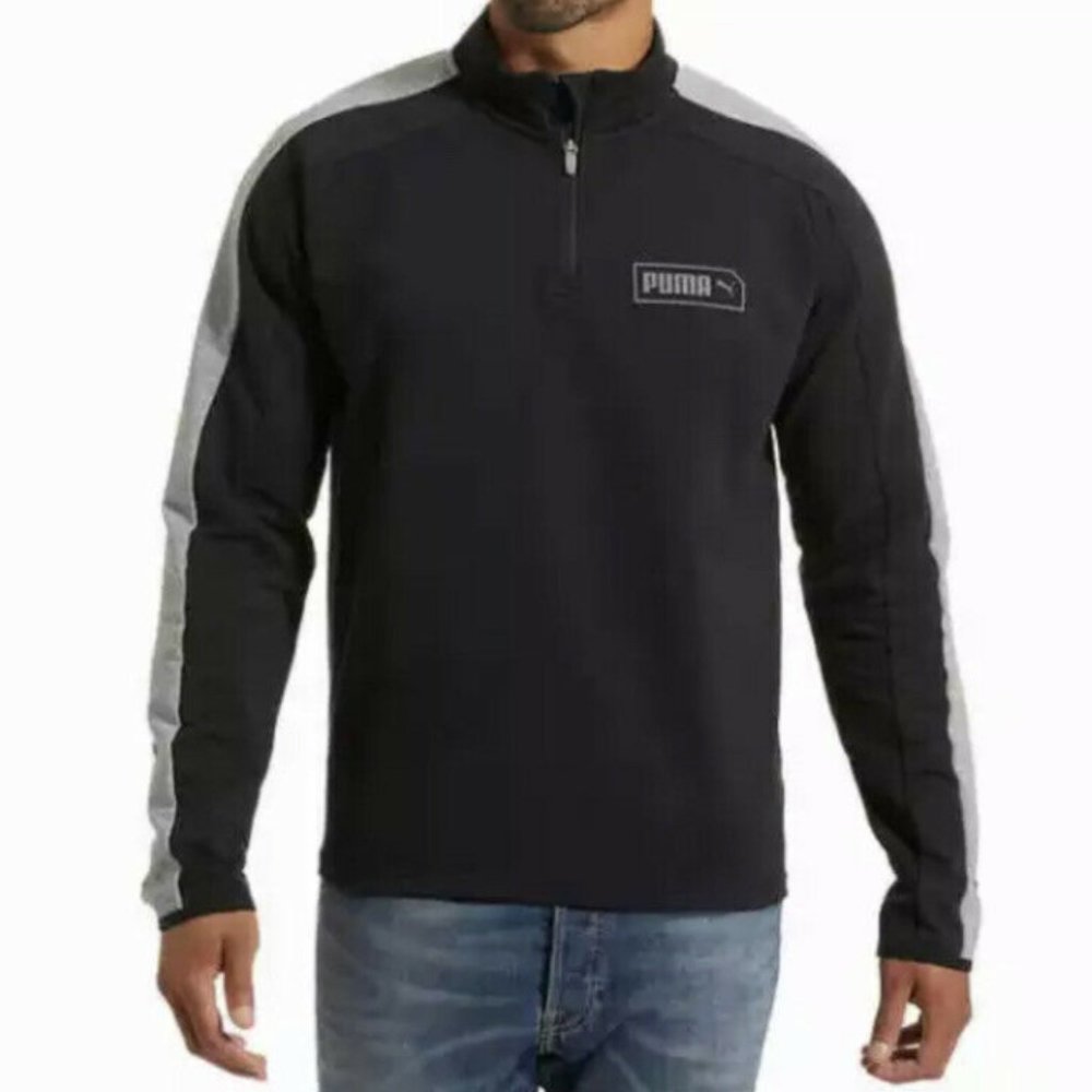 NEW Puma Mens Stretchlite 1/4 Zip Pullover Black Size L 1350330 Cotton Blend
